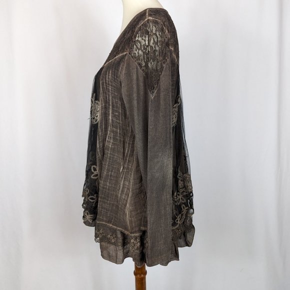 Radzoli Lagenlook Layered Floral Brown Lace Long Sleeve Tunic Embroidery Size PL - Picture 3 of 9